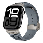 Vertical Texture Titanium Buckle Elastic Silicone Watch Band, For Apple Watch Series 10 46mm, For Apple Watch Series 10 42mm, For Apple Watch SE 2023 44mm, For Apple Watch Ultra 2 49mm, For Apple Watch Series 9 45mm, For Apple Watch Ultra 49mm         ...