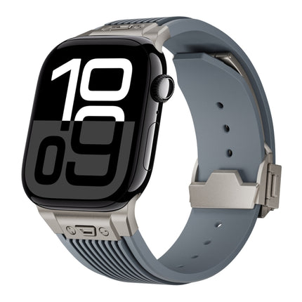 Vertical Texture Titanium Buckle Elastic Silicone Watch Band, For Apple Watch Series 10 46mm, For Apple Watch Series 10 42mm, For Apple Watch SE 2023 44mm, For Apple Watch Ultra 2 49mm, For Apple Watch Series 9 45mm, For Apple Watch Ultra 49mm         ...