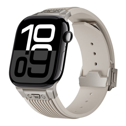 Vertical Texture Titanium Buckle Elastic Silicone Watch Band, For Apple Watch Series 10 46mm, For Apple Watch Series 10 42mm, For Apple Watch SE 2023 44mm, For Apple Watch Ultra 2 49mm, For Apple Watch Series 9 45mm, For Apple Watch Ultra 49mm         ...