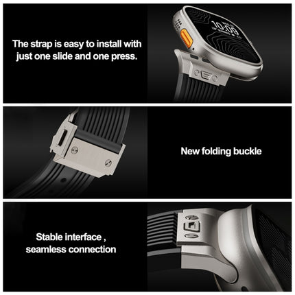 Vertical Texture Titanium Buckle Elastic Silicone Watch Band, For Apple Watch Series 10 46mm, For Apple Watch Series 10 42mm, For Apple Watch SE 2023 44mm, For Apple Watch Ultra 2 49mm, For Apple Watch Series 9 45mm, For Apple Watch Ultra 49mm         ...