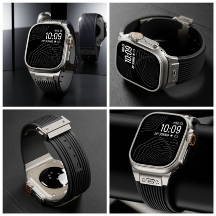 Vertical Texture Titanium Buckle Elastic Silicone Watch Band, For Apple Watch Series 10 46mm, For Apple Watch Series 10 42mm, For Apple Watch SE 2023 44mm, For Apple Watch Ultra 2 49mm, For Apple Watch Series 9 45mm, For Apple Watch Ultra 49mm         ...