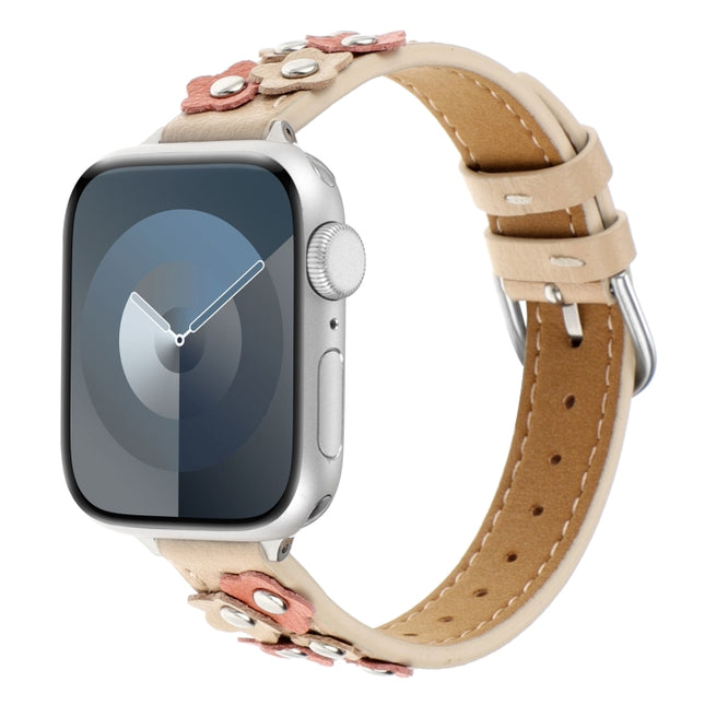 Stitched Flower Leather Watch Band
