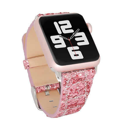 Glitter Sequins Leather Replacement Strap Watchband, For Apple Watch 5 & 4 44mm / 3 & 2 & 1 42mm, For Apple Watch Series 7 41mm / 6 & SE & 5 & 4 40mm / 3 & 2 & 1 38mm, For Apple Watch Series 8&7 41mm / SE 2&6&SE&5&4 40mm / 3&2&1 38mm - DealBuddy