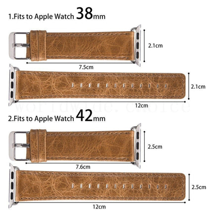 Round Tail Retro Crazy Horse Texture Genuine Leather Replacement Strap Watchband, For Apple Watch 5 & 4 44mm / 3 & 2 & 1 42mm, For Apple Watch Series 7 41mm / 6 & SE & 5 & 4 40mm / 3 & 2 & 1 38mm - DealBuddy