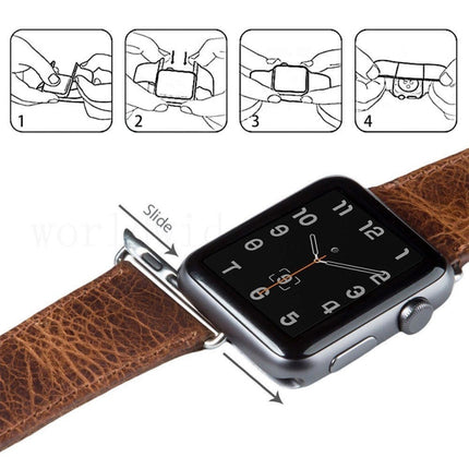 Round Tail Retro Crazy Horse Texture Genuine Leather Replacement Strap Watchband, For Apple Watch 5 & 4 44mm / 3 & 2 & 1 42mm, For Apple Watch Series 7 41mm / 6 & SE & 5 & 4 40mm / 3 & 2 & 1 38mm - DealBuddy