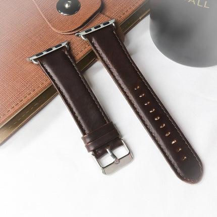 Round Tail Retro Crazy Horse Texture Genuine Leather Replacement Strap Watchband, For Apple Watch 5 & 4 44mm / 3 & 2 & 1 42mm, For Apple Watch Series 7 41mm / 6 & SE & 5 & 4 40mm / 3 & 2 & 1 38mm - DealBuddy