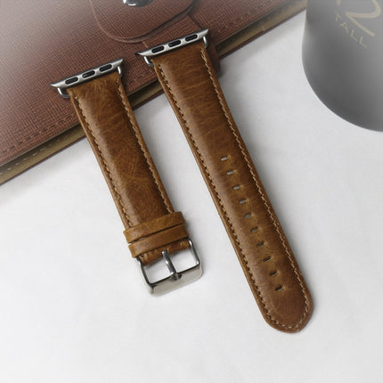 Round Tail Retro Crazy Horse Texture Genuine Leather Replacement Strap Watchband, For Apple Watch 5 & 4 44mm / 3 & 2 & 1 42mm, For Apple Watch Series 7 41mm / 6 & SE & 5 & 4 40mm / 3 & 2 & 1 38mm - DealBuddy
