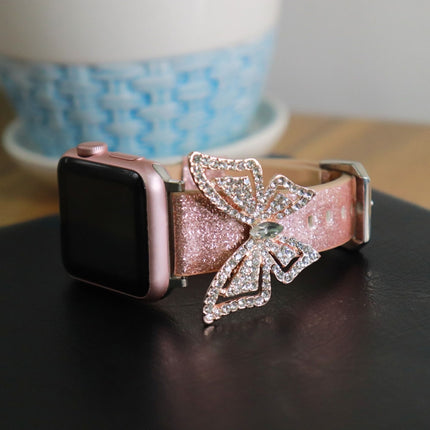 Bowknot Glitter Diamond Replacement Strap Watchband, For Apple Watch 5 & 4 44mm / 3 & 2 & 1 42mm - DealBuddy
