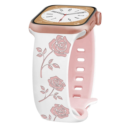Two-color Rose Engraved Silicone Watch Band, For Apple Watch Series 5 44mm, For Apple Watch Series 5 40mm, For Apple Watch Series 4 44mm, For Apple Watch Series 4 40mm, For Apple Watch Series 3 38mm, For Apple Watch Series 3 42mm - DealBuddy