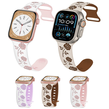 Two-color Rose Engraved Silicone Watch Band, For Apple Watch Series 5 44mm, For Apple Watch Series 5 40mm, For Apple Watch Series 4 44mm, For Apple Watch Series 4 40mm, For Apple Watch Series 3 38mm, For Apple Watch Series 3 42mm - DealBuddy