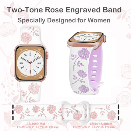 Two-color Rose Engraved Silicone Watch Band, For Apple Watch Series 5 44mm, For Apple Watch Series 5 40mm, For Apple Watch Series 4 44mm, For Apple Watch Series 4 40mm, For Apple Watch Series 3 38mm, For Apple Watch Series 3 42mm - DealBuddy