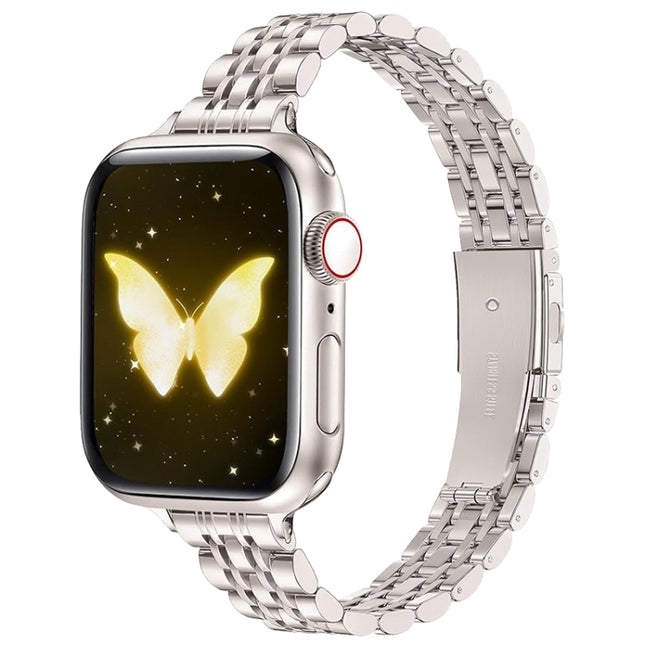 Slim Seven Bead Slingshot Buckle Metal Watch Band