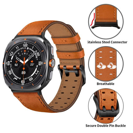 Double Buckle Genuine Leather Watch Band, For Samsung Galaxy Watch Ultra / Ultra 2025, For Samsung Galaxy Watch8 / Watch8 Classic - DealBuddy