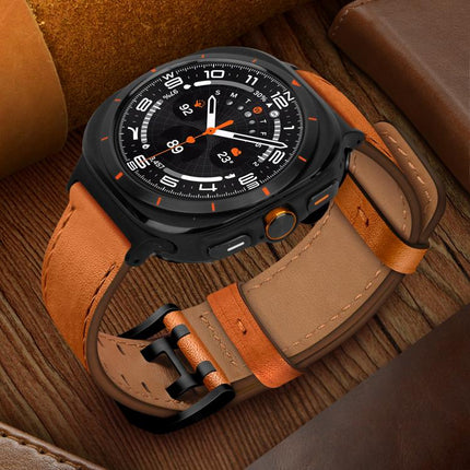 Double Buckle Genuine Leather Watch Band, For Samsung Galaxy Watch Ultra / Ultra 2025, For Samsung Galaxy Watch8 / Watch8 Classic - DealBuddy