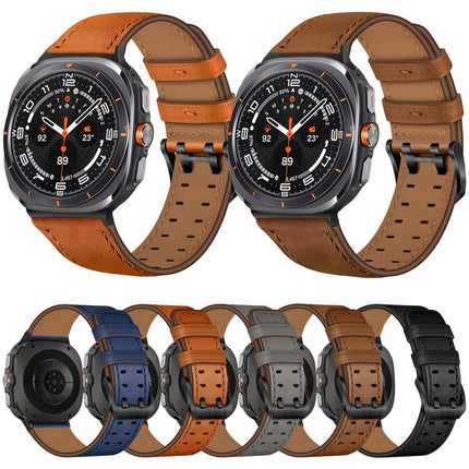 Double Buckle Genuine Leather Watch Band, For Samsung Galaxy Watch Ultra / Ultra 2025, For Samsung Galaxy Watch8 / Watch8 Classic - DealBuddy