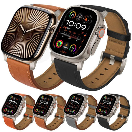 Titanium Buckle Nappa Genuine Leather Watch Band, For Apple Watch 46mm / 49mm / 45mm / 44mm - DealBuddy