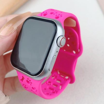 Dog Paw Bones Butterfly Buckle Silicone Watch Band, For Apple Watch 46mm / 49mm / 45mm / 44mm, For Apple Watch 42mm / 41mm / 40mm / 38mm - DealBuddy