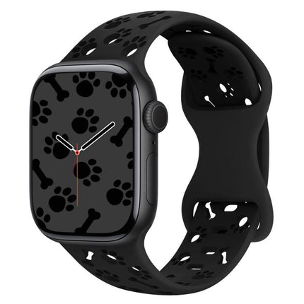 Dog Paw Bones Butterfly Buckle Silicone Watch Band, For Apple Watch 46mm / 49mm / 45mm / 44mm, For Apple Watch 42mm / 41mm / 40mm / 38mm - DealBuddy