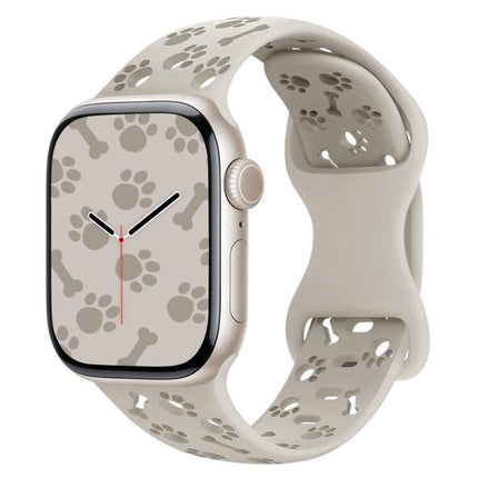 Dog Paw Bones Butterfly Buckle Silicone Watch Band, For Apple Watch 46mm / 49mm / 45mm / 44mm, For Apple Watch 42mm / 41mm / 40mm / 38mm - DealBuddy