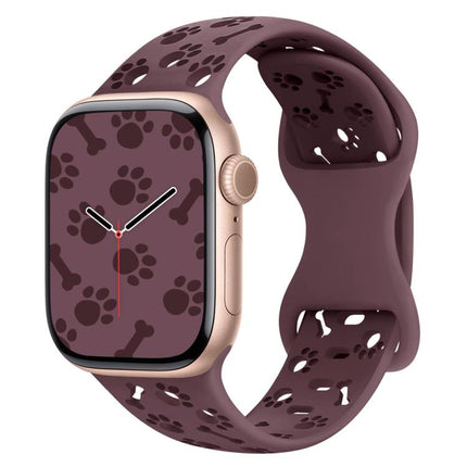 Dog Paw Bones Butterfly Buckle Silicone Watch Band, For Apple Watch 46mm / 49mm / 45mm / 44mm, For Apple Watch 42mm / 41mm / 40mm / 38mm - DealBuddy