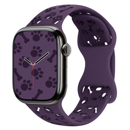 Dog Paw Bones Butterfly Buckle Silicone Watch Band, For Apple Watch 46mm / 49mm / 45mm / 44mm, For Apple Watch 42mm / 41mm / 40mm / 38mm - DealBuddy