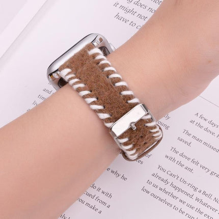 Retro Stitched Wool Genuine Leather Watch Band, For Apple Watch 46mm / 49mm / 45mm / 44mm, For Apple Watch 42mm / 41mm / 40mm / 38mm - DealBuddy