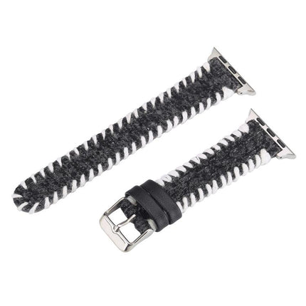Retro Stitched Wool Genuine Leather Watch Band, For Apple Watch 46mm / 49mm / 45mm / 44mm, For Apple Watch 42mm / 41mm / 40mm / 38mm - DealBuddy