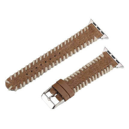 Retro Stitched Wool Genuine Leather Watch Band, For Apple Watch 46mm / 49mm / 45mm / 44mm, For Apple Watch 42mm / 41mm / 40mm / 38mm - DealBuddy