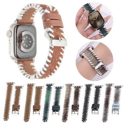 Retro Stitched Wool Genuine Leather Watch Band, For Apple Watch 46mm / 49mm / 45mm / 44mm, For Apple Watch 42mm / 41mm / 40mm / 38mm - DealBuddy