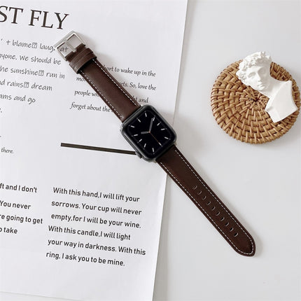 V Tail Style Stitching Leather Watch Wrist Strap, For Apple Watch 5 & 4 44mm / 3 & 2 & 1 42mm, For Apple Watch Series 8&7 41mm / SE 2&6&SE&5&4 40mm / 3&2&1 38mm, For Apple Watch Series 7 41mm / 6 & SE & 5 & 4 40mm / 3 & 2 & 1 38mm - DealBuddy