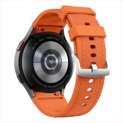 Silver Pin Buckle Leather Silicone Watch Band, For Samsung Galaxy Watch 7 / 6 / 5 / 4 - DealBuddy