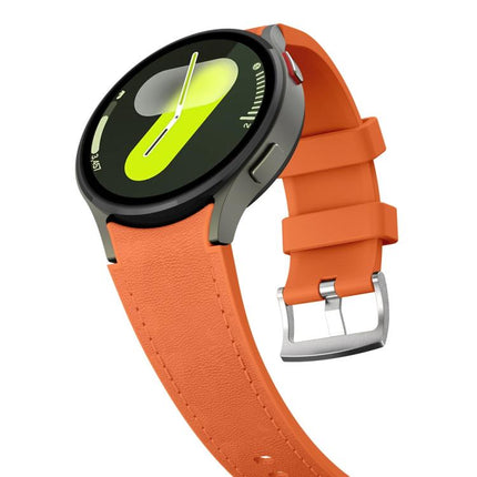 Silver Pin Buckle Leather Silicone Watch Band, For Samsung Galaxy Watch 7 / 6 / 5 / 4 - DealBuddy