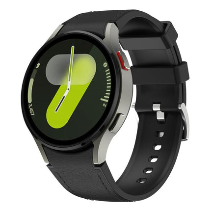 Silver Pin Buckle Leather Silicone Watch Band, For Samsung Galaxy Watch 7 / 6 / 5 / 4 - DealBuddy