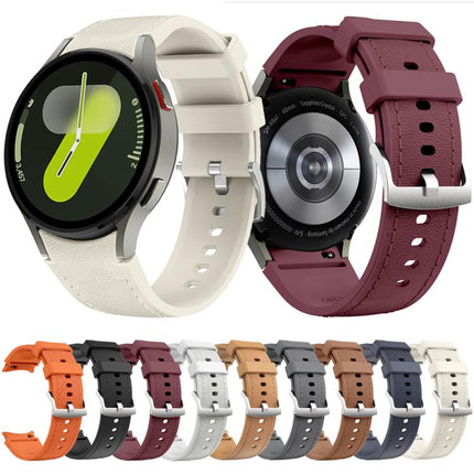 Silver Pin Buckle Leather Silicone Watch Band, For Samsung Galaxy Watch 7 / 6 / 5 / 4 - DealBuddy