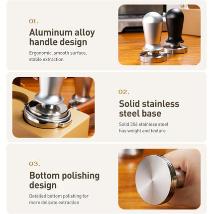 Stainless Steel Coffee Powder Hammer Pressure Powder Tampon, 51mm Black, 53mm Black, 51mm Silver, 53mm Silver, 58mm Silver - DealBuddy