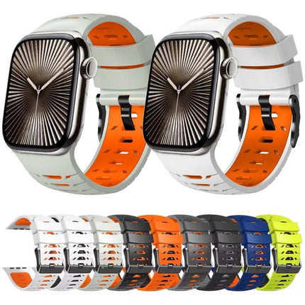 Trapezoid Two Color Silicone Watch Band, For Apple Watch 46mm / 49mm / 45mm / 44mm - DealBuddy