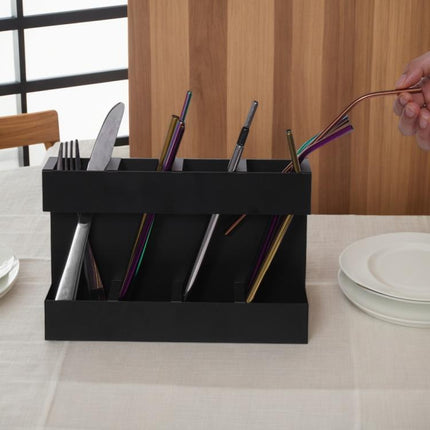 Four-grid Straw Cutlery Metal Storage Rack Kitchen Organizer without Soft Magnetic Sheet