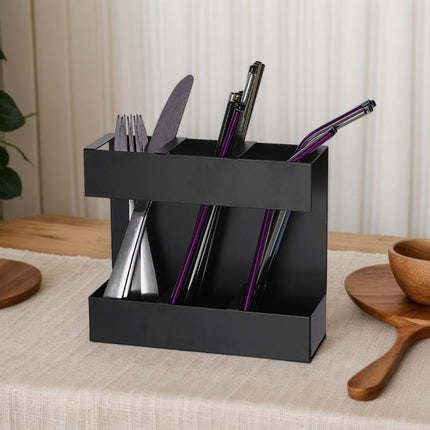 Three-grid Straw Cutlery Metal Storage Rack Kitchen Organizer, without Soft Magnetic Sheet, with 9pcs Soft Magnetic Sheet - DealBuddy