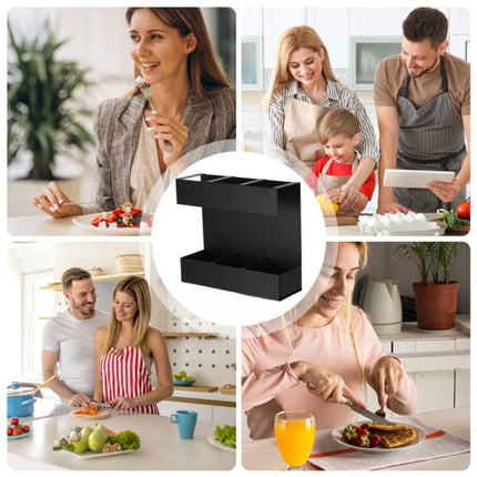 Three-grid Straw Cutlery Metal Storage Rack Kitchen Organizer, without Soft Magnetic Sheet, with 9pcs Soft Magnetic Sheet - DealBuddy