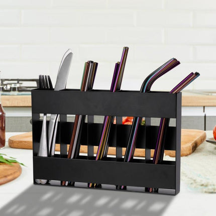Five-grid Straw Cutlery Metal Storage Rack Kitchen Organizer, without Soft Magnetic Sheet, with 12pcs Soft Magnetic Sheet - DealBuddy