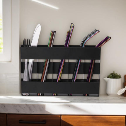 Five-grid Straw Cutlery Metal Storage Rack Kitchen Organizer, without Soft Magnetic Sheet, with 12pcs Soft Magnetic Sheet - DealBuddy