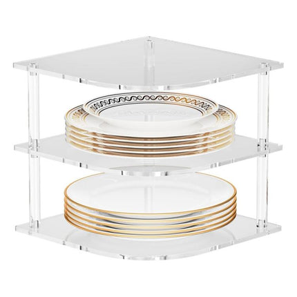 YX165 Acrylic 3 Tier Corner Plates and Bowls Organizer Shelf