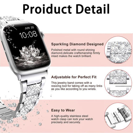 xDfind Diamond Jewelry Stainless Steel Watch Band, For Apple Watch 42 / 44 / 45 / 46 / 49mm, For Apple Watch 38 / 40 / 41 / S10 42mm - DealBuddy