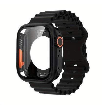 Butterfly Buckle Ocean Silicone Watch Band with Film Integrated PC Case, For Apple Watch Series 44mm, For Apple Watch Series 40mm, For Apple Watch Series 10 / 11 46mm, For Apple Watch Series 10 / 11 42mm, For Apple Watch Series 45mm                    ... - DealBuddy