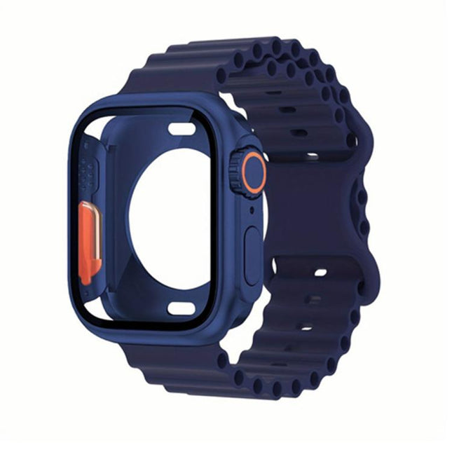 Butterfly Buckle Ocean Silicone Watch Band with Film Integrated PC Case