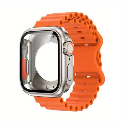 Butterfly Buckle Ocean Silicone Watch Band with Film Integrated PC Case