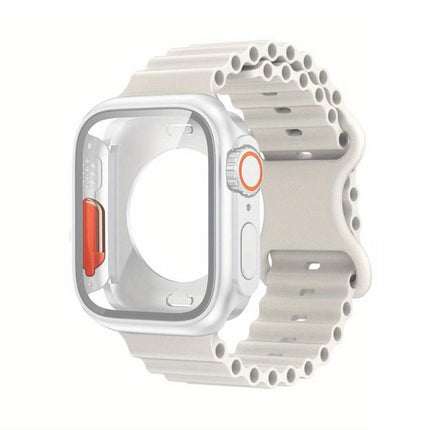 Butterfly Buckle Ocean Silicone Watch Band with Film Integrated PC Case, For Apple Watch Series 44mm, For Apple Watch Series 40mm, For Apple Watch Series 10 / 11 46mm, For Apple Watch Series 10 / 11 42mm, For Apple Watch Series 45mm                    ... - DealBuddy