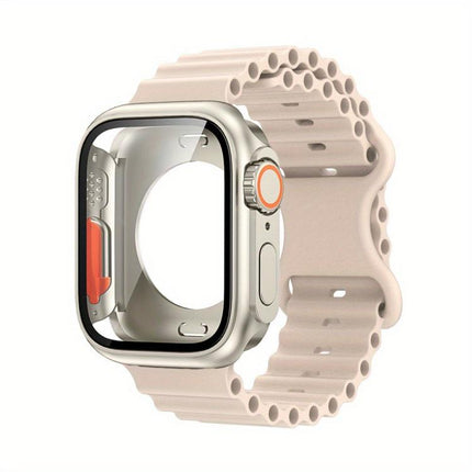 Butterfly Buckle Ocean Silicone Watch Band with Film Integrated PC Case, For Apple Watch Series 44mm, For Apple Watch Series 40mm, For Apple Watch Series 10 / 11 46mm, For Apple Watch Series 10 / 11 42mm, For Apple Watch Series 45mm                    ... - DealBuddy