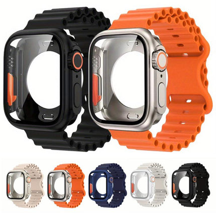 Butterfly Buckle Ocean Silicone Watch Band with Film Integrated PC Case