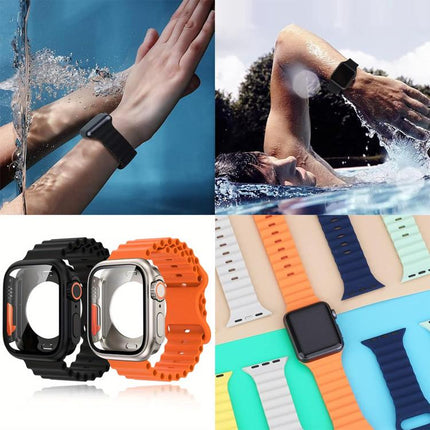 Butterfly Buckle Ocean Silicone Watch Band with Film Integrated PC Case